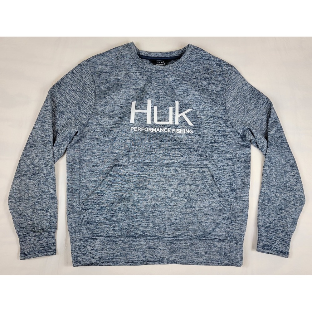 Huk Performance Fishing Sweatshirt Blue Heather Fleece Crewneck Small Mens